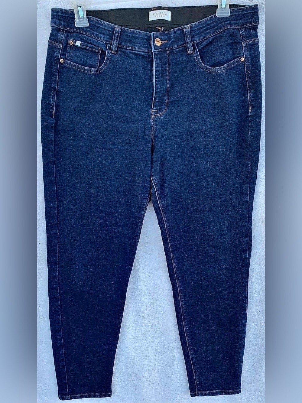 Curve Appeal High Rise Ankle Skinny Jeans 14/32 Dark Wash Concealed Comfort